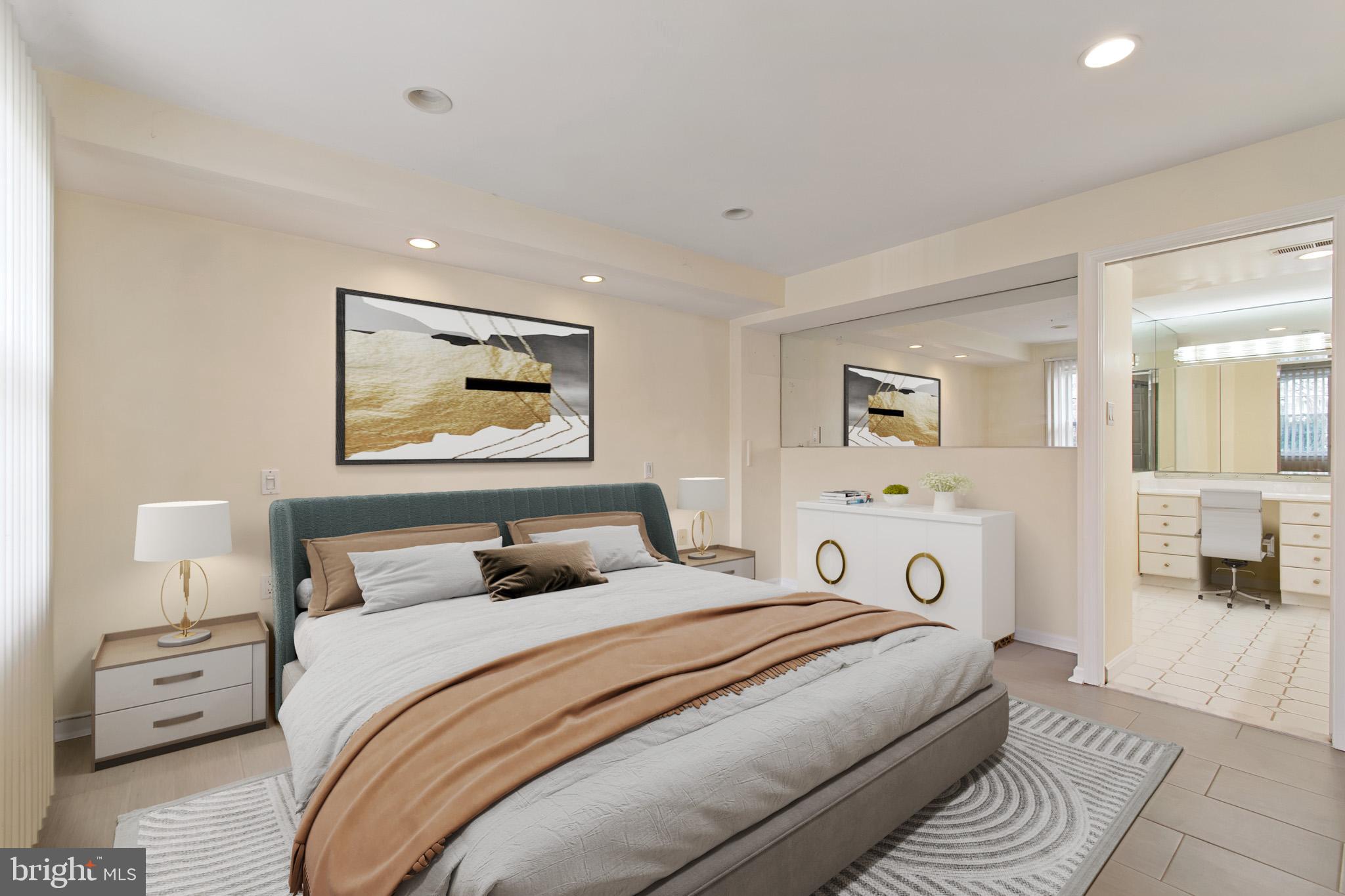 512 Carr Avenue Rockville, MD 20850 - Photo 31 of 56 a bedroom with a bed and a large mirror