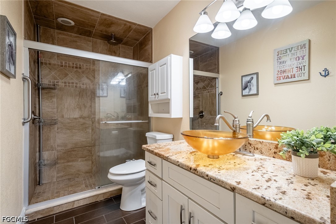 17290 Rewis Road Alva, FL 33920 - Photo 19 of 50 a bathroom with a granite countertop sink toilet and shower