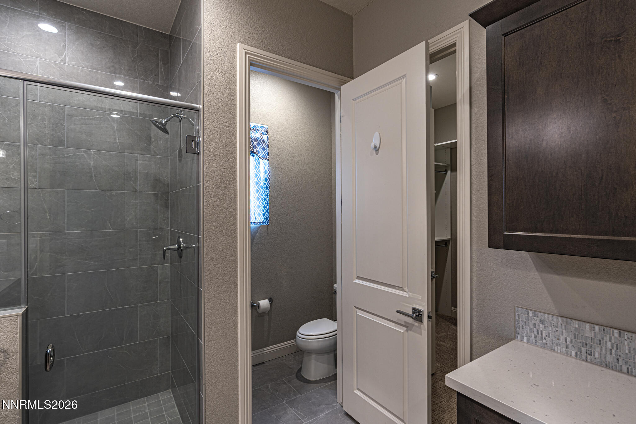 2109 Cast Iron Drive Reno, NV 89521 - Photo 18 of 35 a bathroom with a granite countertop toilet a sink and shower