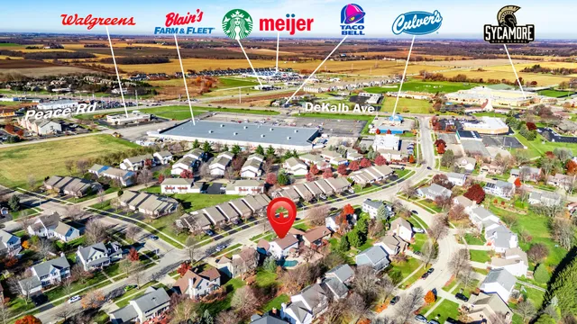 an aerial view of houses with yard