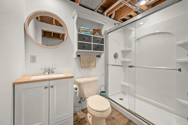 a view of yard with swimming pool and sitting area