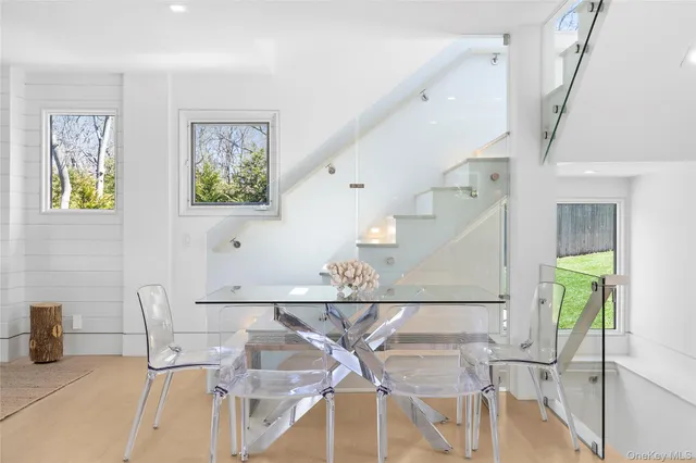 a view of a living room and dining room
