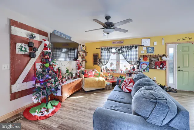 a living room filled with furniture and a flat screen tv