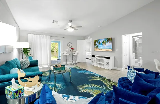 a living room with furniture