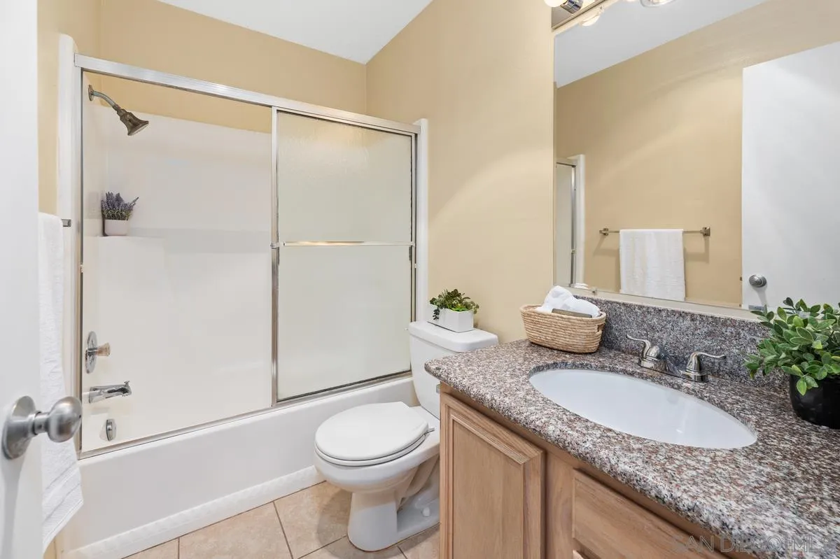 2332 Hosp Way, Unit 207 Carlsbad, CA 92008 - Photo 17 of 31 a bathroom with a granite countertop sink toilet and shower