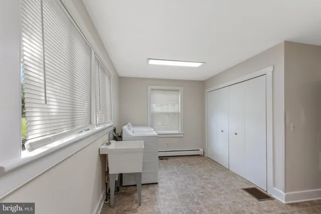 a view of storage and utility room with windows