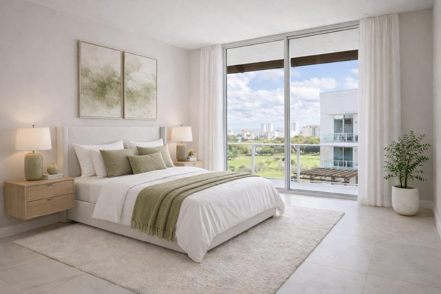 220 Southeast Mizner Boulevard, Unit PH907 Boca Raton, FL 33432 - Photo 14 of 29 a spacious bedroom with a balcony a bed and a large window