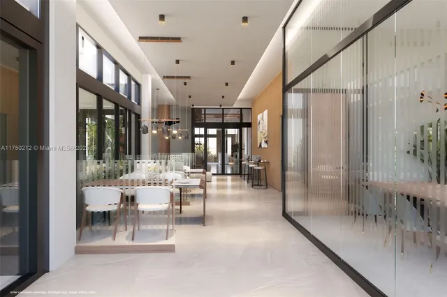 a dining room with furniture