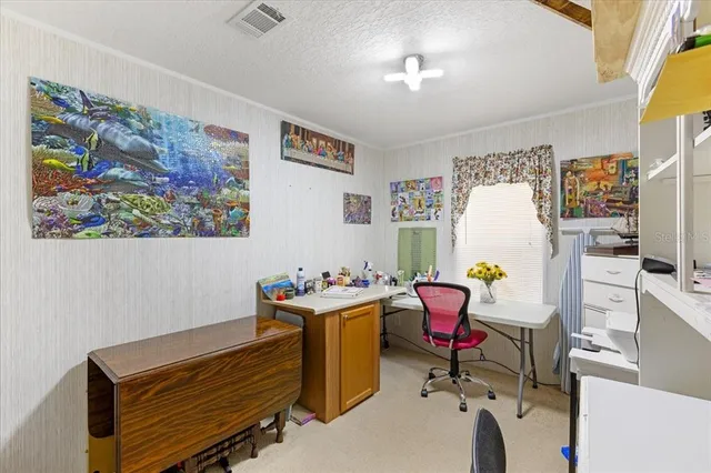 a room with a workspace