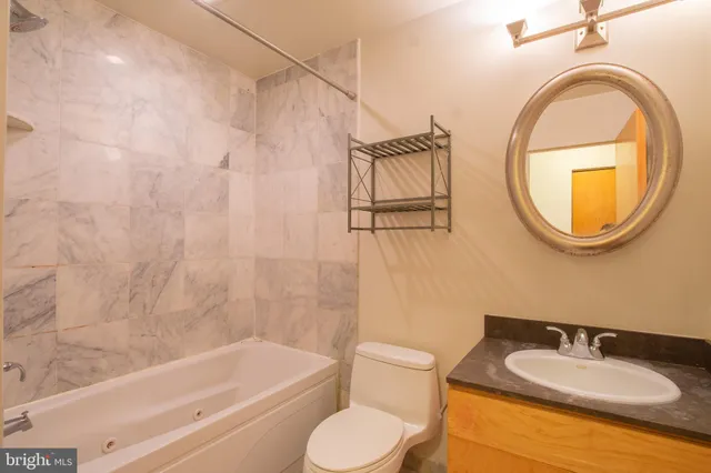 a bathroom with a sink a toilet and a mirror