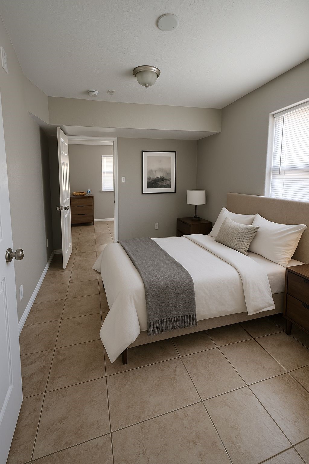 a bedroom with a bed and a couch