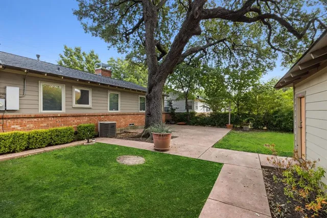 a view of a backyard with a garden and plants