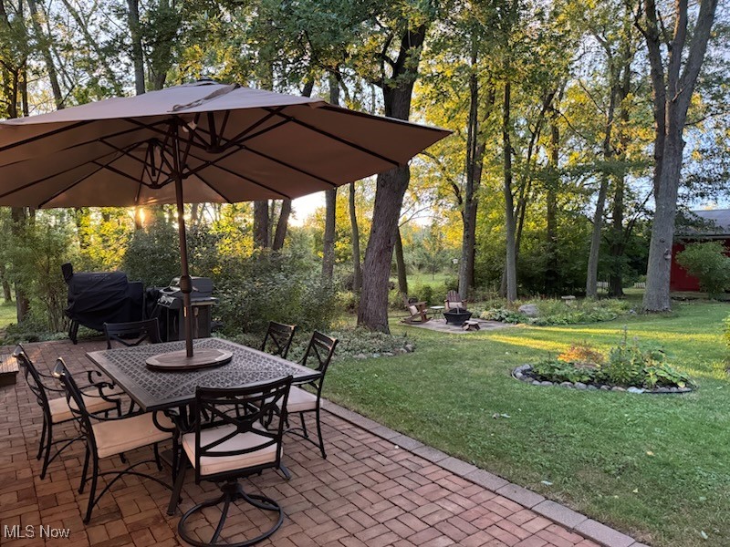 445 Center Road Hinckley, OH 44233 - Photo 46 of 50 View of patio featuring outdoor dining area, area for grilling, and view of scattered trees