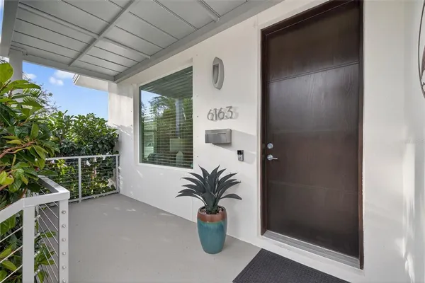 a potted plant sitting in front of a house