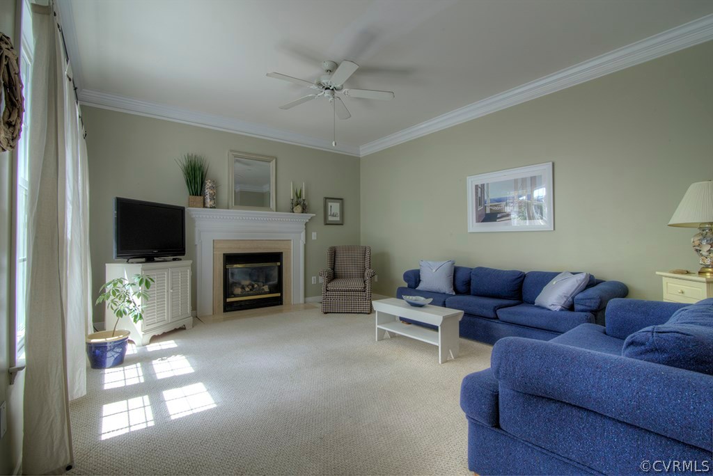 707 Biggin Pond Road Midlothian, VA 23114 - Photo 12 of 36 a living room with furniture a flat screen tv and a fireplace