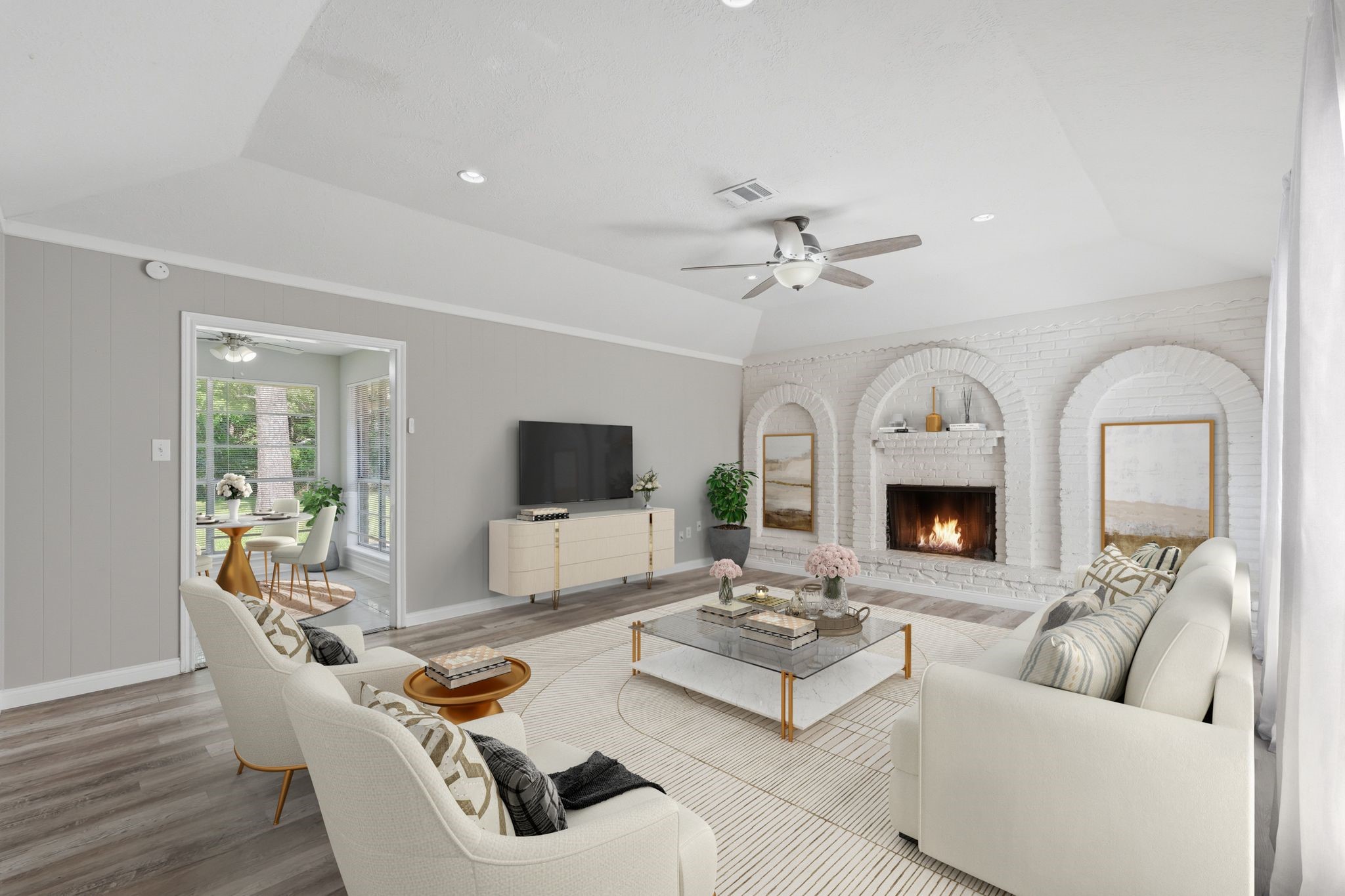 25611 Timberlane Drive Spring, TX 77386 - Photo 1 of 38 a living room with furniture fireplace and a flat screen tv