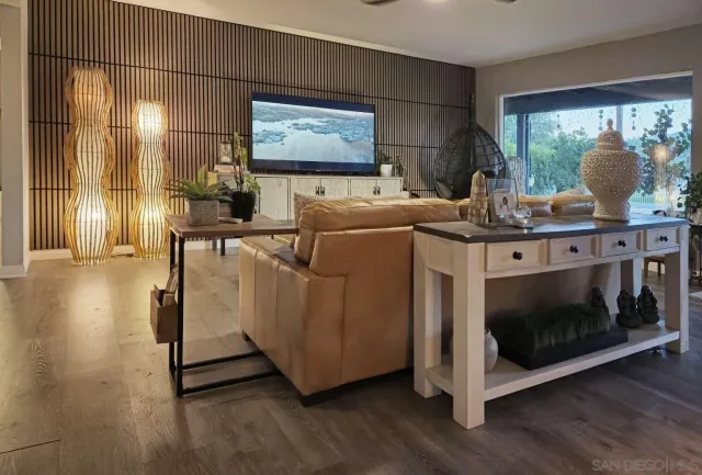 an aerial view of a house with a garden