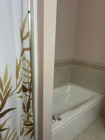 a bathroom with a bathtub