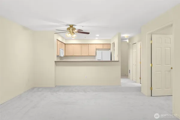 a view of a room with a window