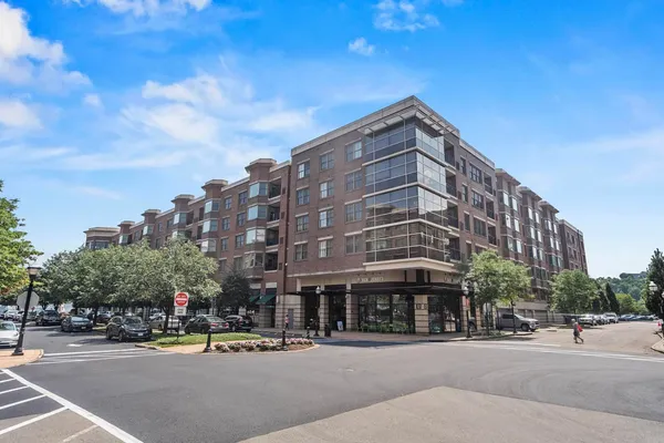 a view of a building and a street