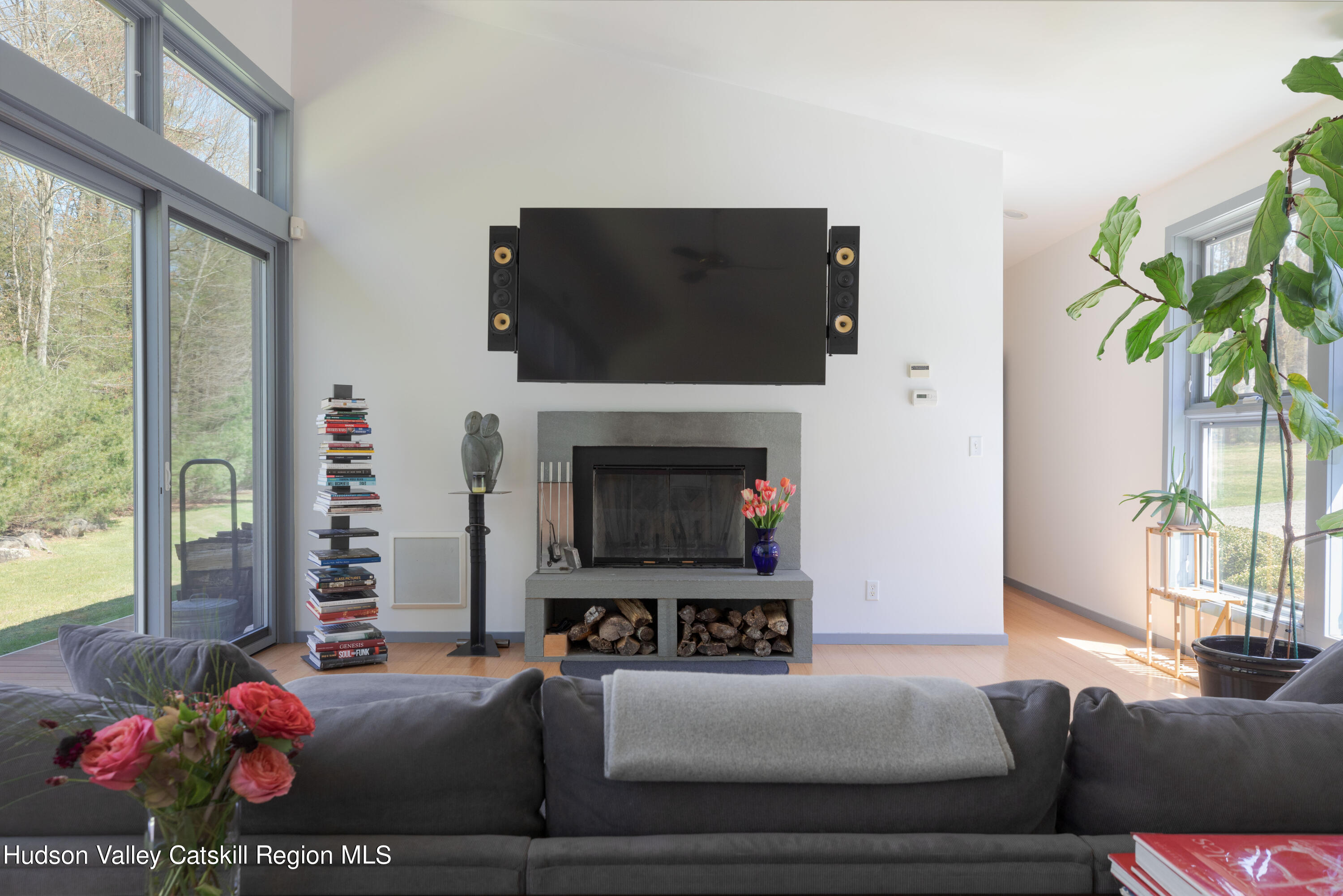 177 Stillwater Road Stone Ridge, NY 12484 - Photo 6 of 27 a living room with furniture a flat screen tv and a fireplace