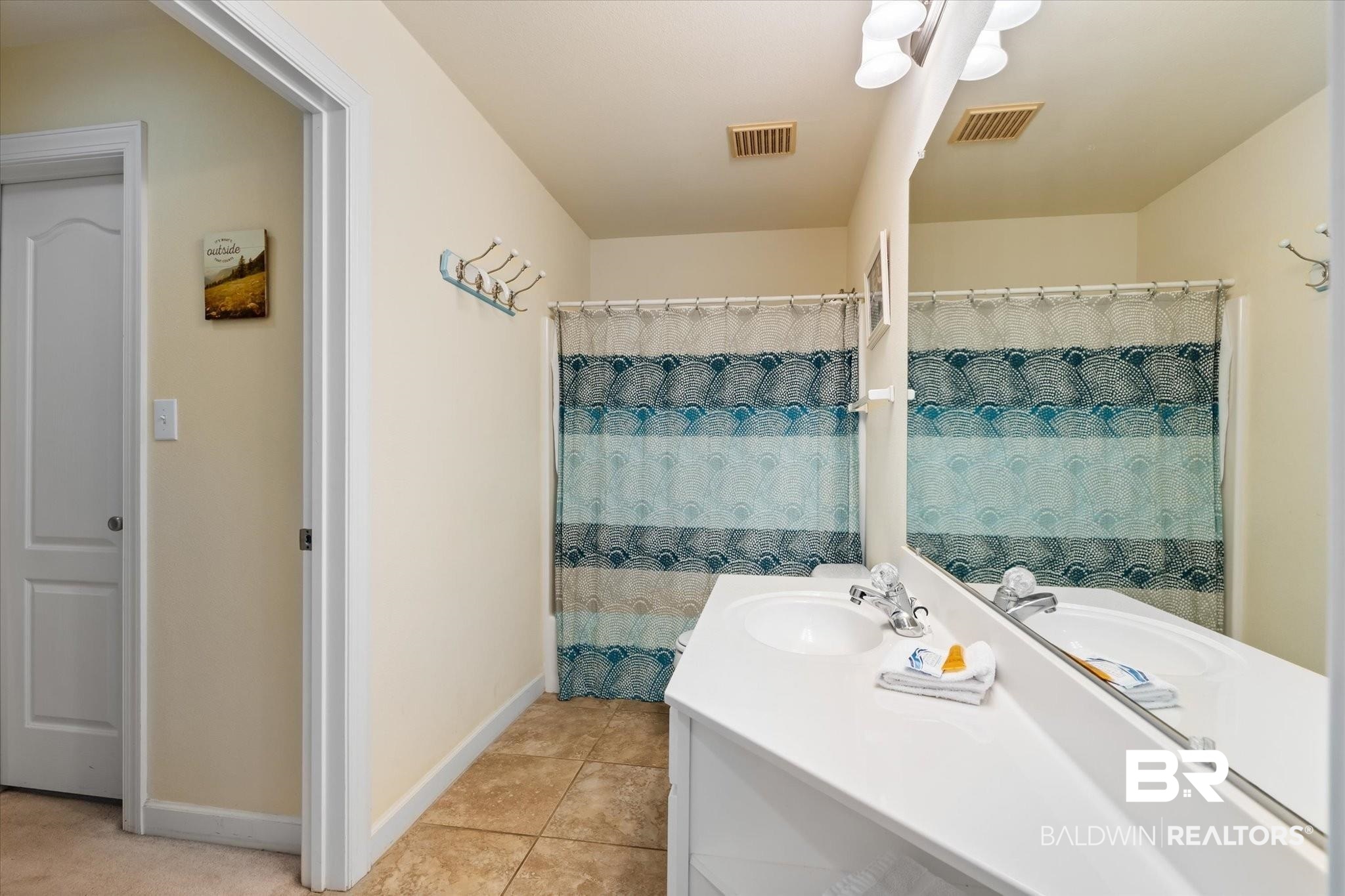 27770 Canal Road, Unit 2304 Orange Beach, AL 36561 - Photo 9 of 30 Full bathroom featuring tile patterned flooring, visible vents, baseboards, and vanity