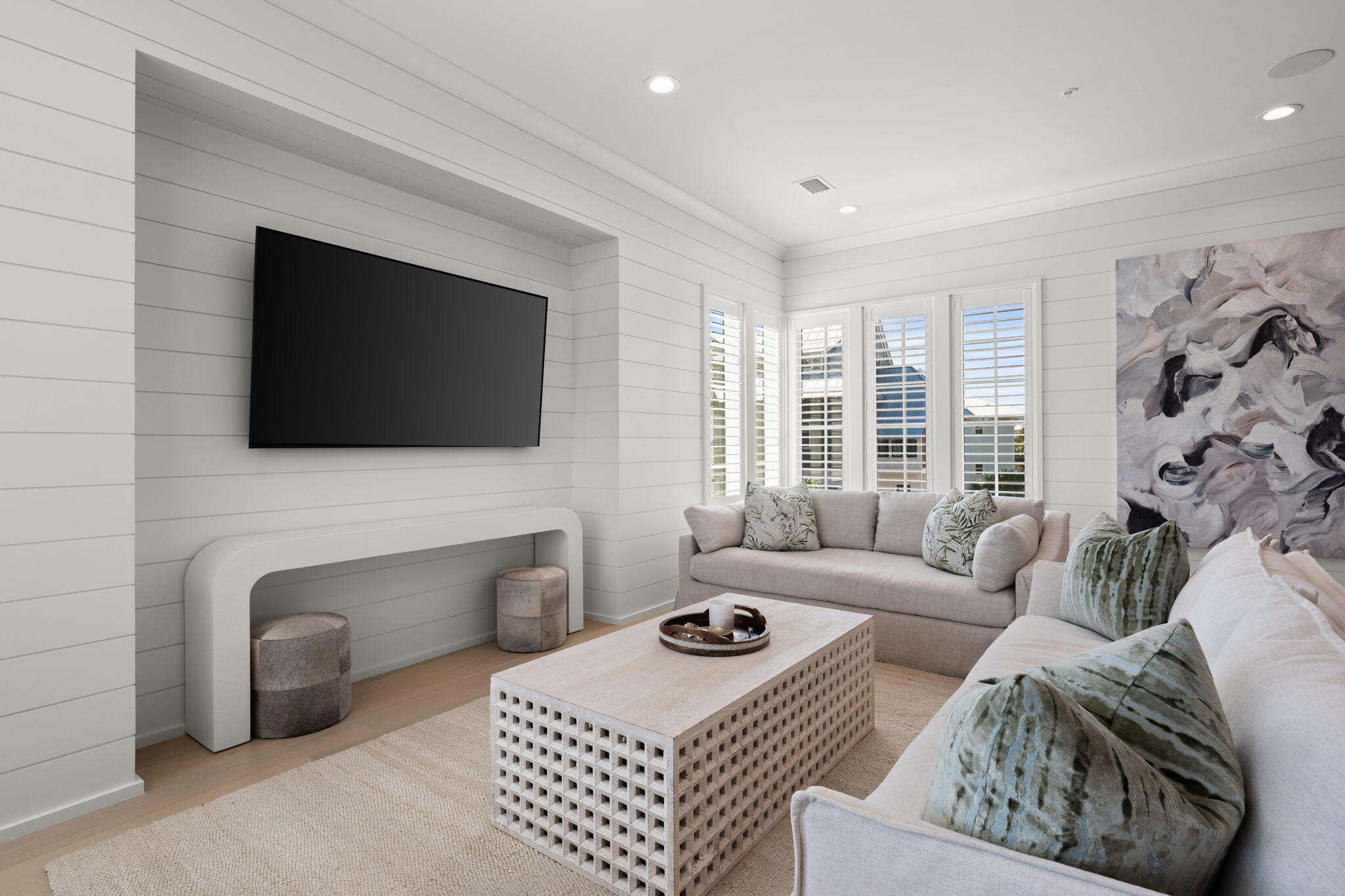 35 Seapointe Lane Santa Rosa Beach, FL 32459 - Photo 34 of 72 a living room with furniture a flat screen tv and a fireplace