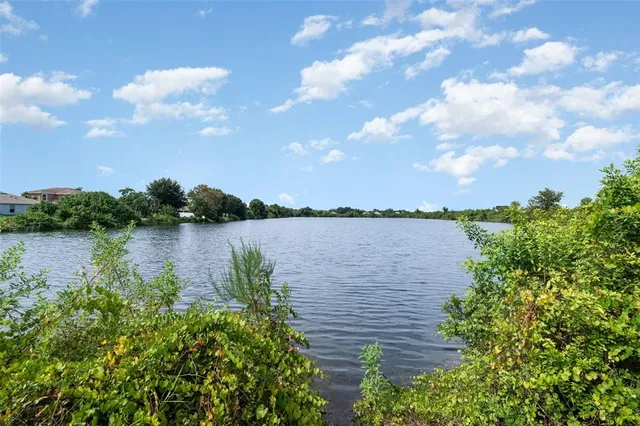 a view of a lake from a yard