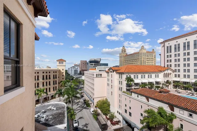 a view of a building from a balcony