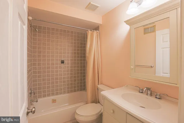 a bathroom with a sink a toilet and shower curtain