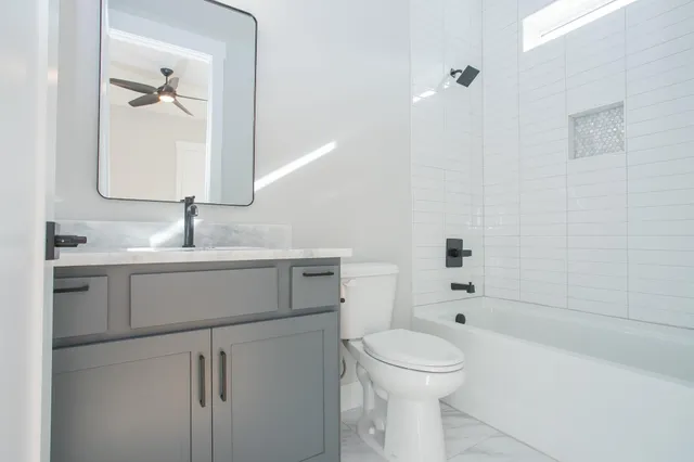 a bathroom with a bathtub