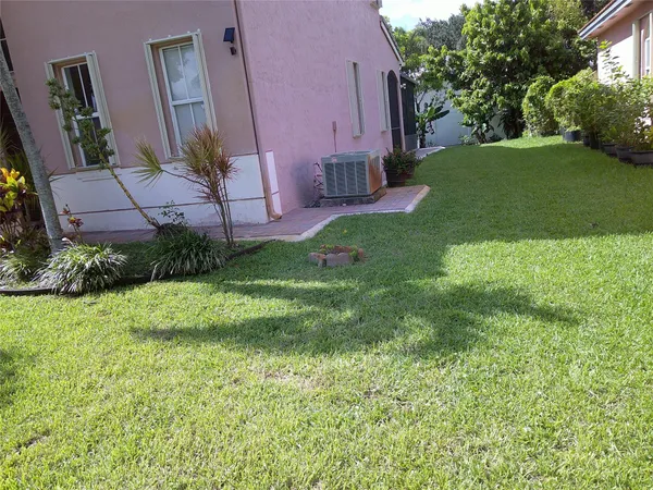 a view of backyard with patio