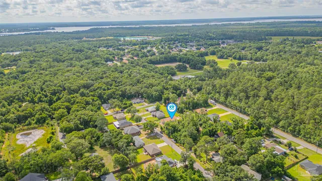 a view of a lake with a city
