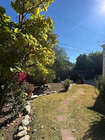 a view of a yard with flowers
