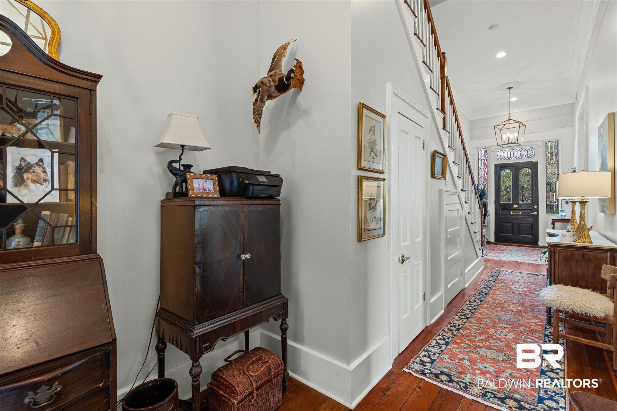 259 North Jackson Street Mobile, AL 36603 - Photo 5 of 42 Hall featuring ornamental molding, dark wood-type flooring, a chandelier, and recessed lighting
