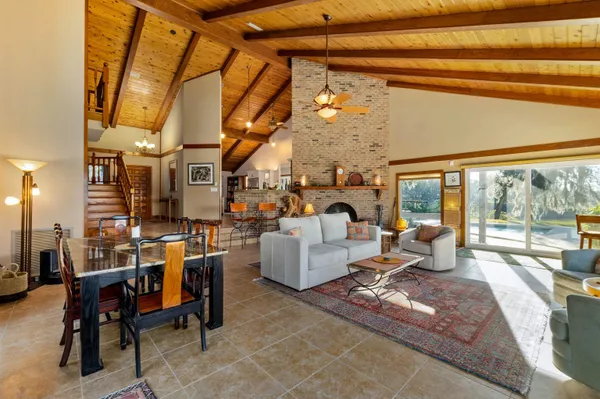 a view of lake with green space