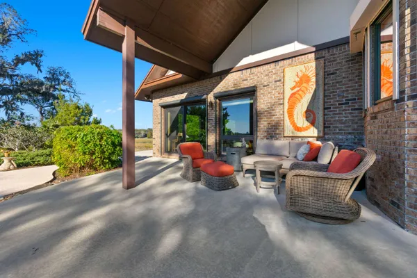 a view of a lake with a yard