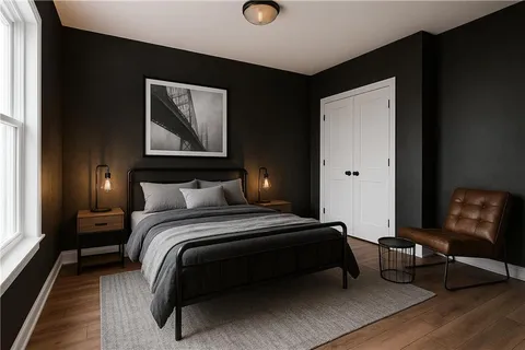 a bedroom with bed and a window