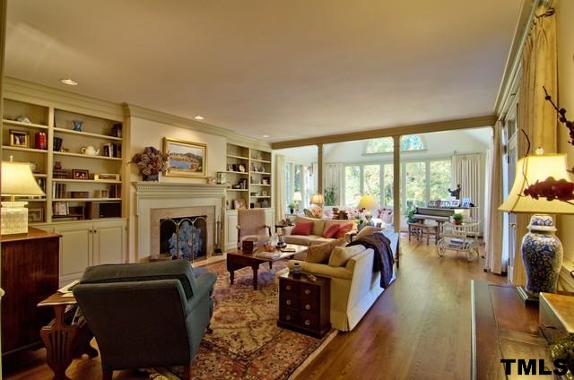 3822 Northampton Road Durham, NC 27707 - Photo 3 of 25 Pretty Living Room with bookcases and masory fireplace.