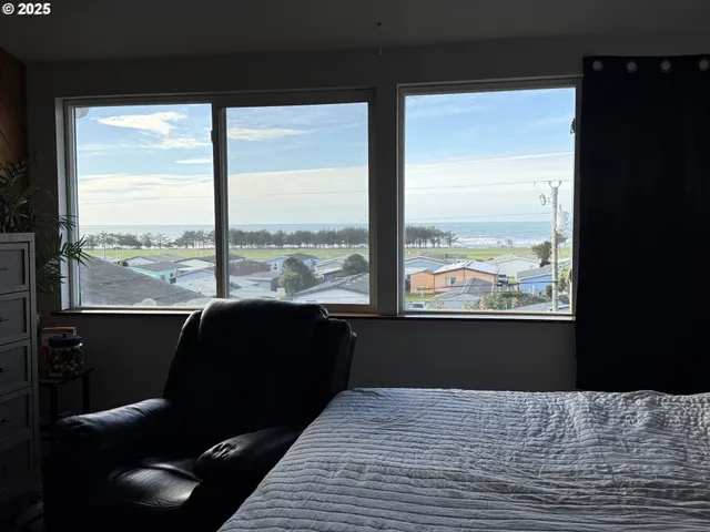 a living room with a large window