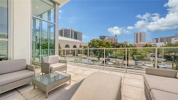 a view of a city with tall buildings