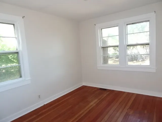 a view of a yard with plants and a pathway