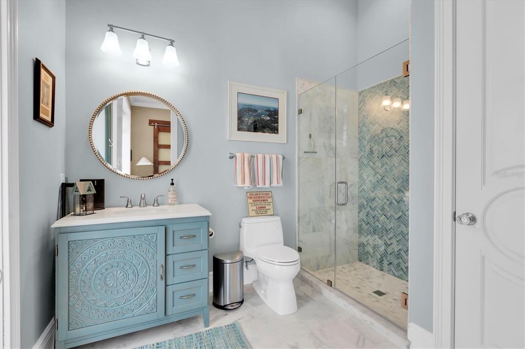 4650 Ridgeview Road Palm Harbor, FL 34684 - Photo 32 of 100 a bathroom with a sink a toilet and a mirror