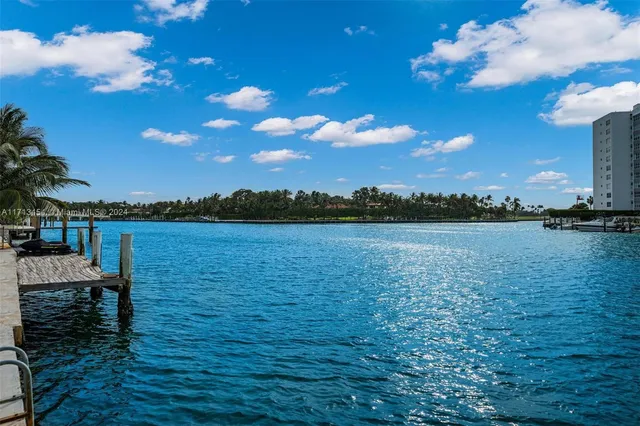 a view of a lake with houses in the back