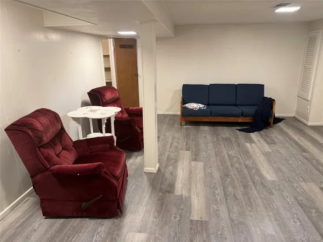 a view of a room with a window