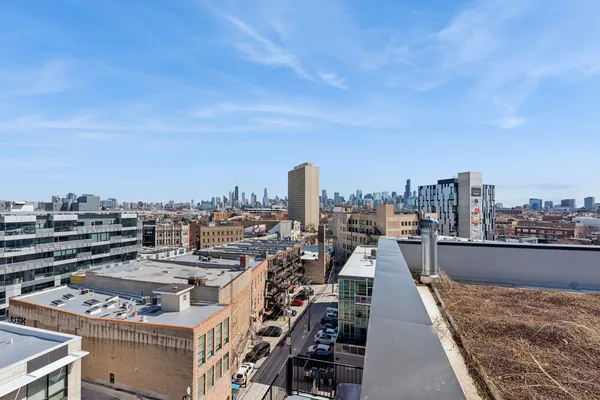 a city view with tall buildings