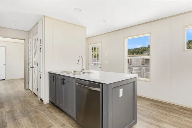 a kitchen with a sink and cabinets