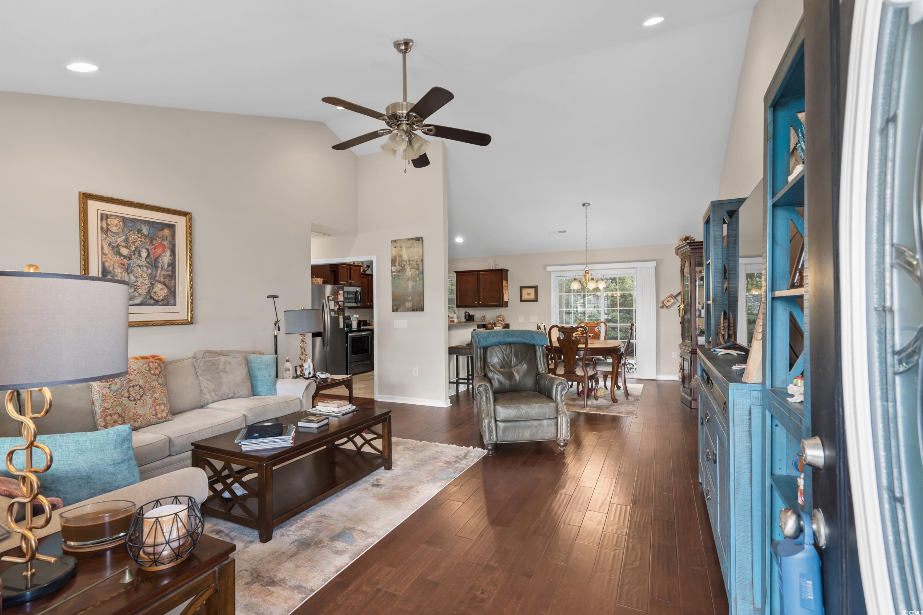 210 Georgia Mae Loop Conway, SC 29527 - Photo 5 of 40 Living room featuring high vaulted ceiling, dark w