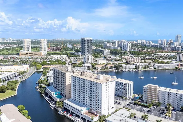 a city view with tall buildings