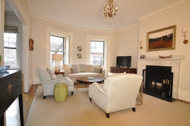 a living room with fireplace furniture and a flat screen tv